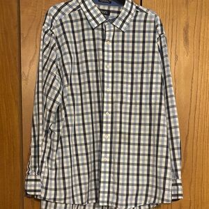 Chaps Navy, Blue and White Checkered Button Down Shirt
